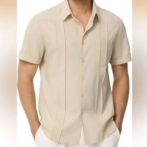 Men's Short-Sleeve Cuban Shirt in Beige
